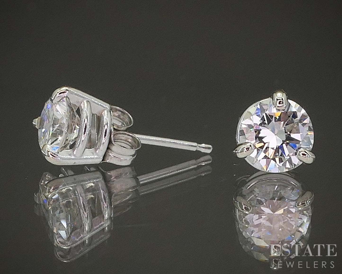 14k White Gold Round Natural 1.13ctw Diamond Stud Earrings p24550