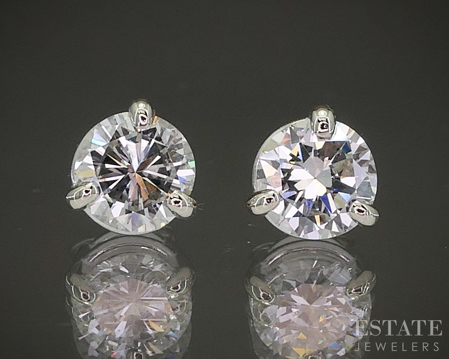 14k White Gold Round Natural 1.13ctw Diamond Stud Earrings p24550