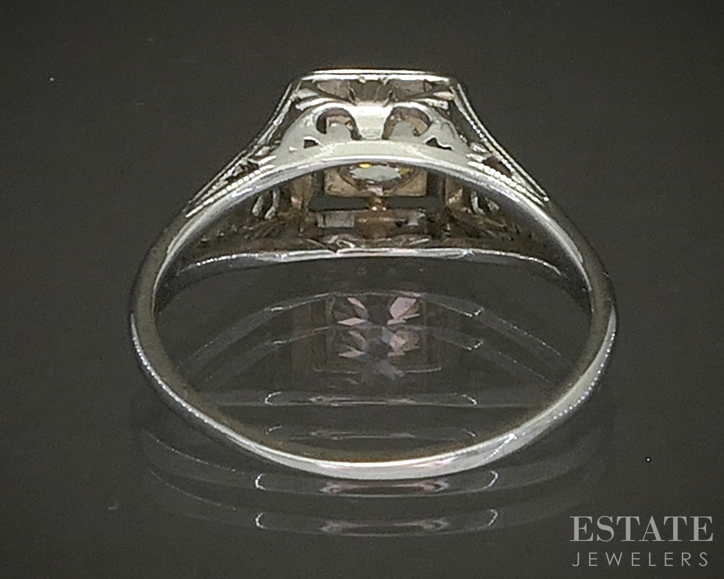 Antique 18k White Gold OEC Natural .42ct Diamond Filigree Solitaire Ring p24913
