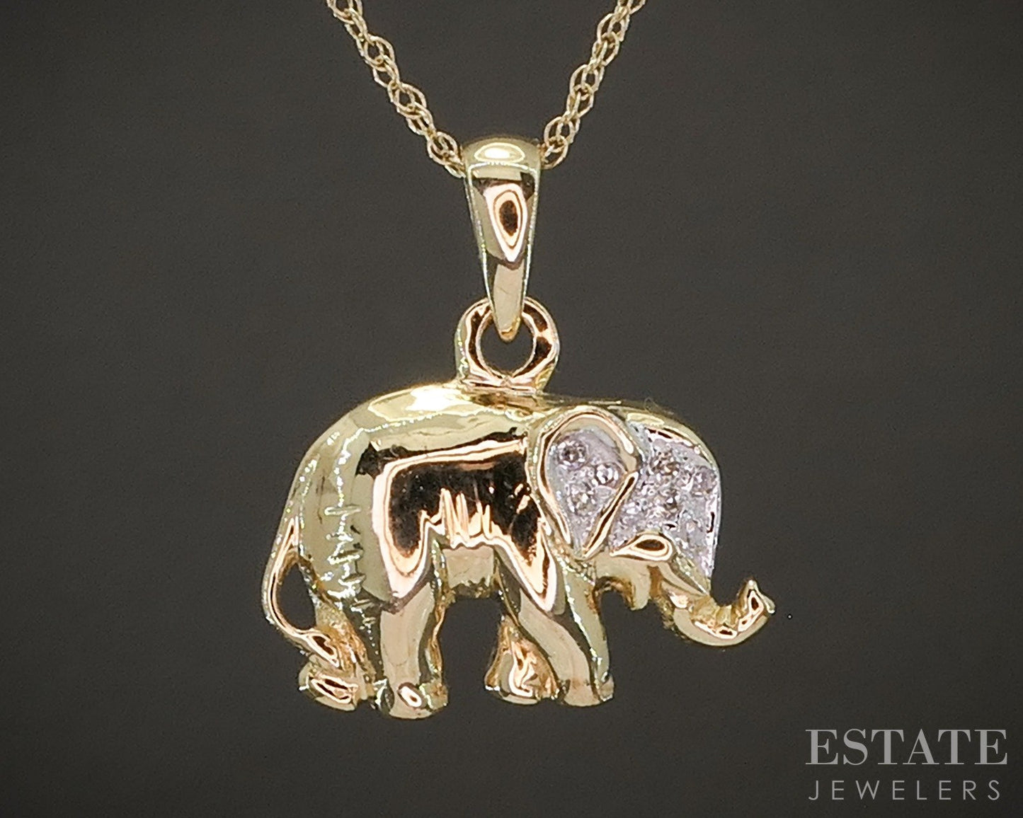 10k Yellow Gold Natural Diamond Elephant Ladies Necklace 1.9g 18"L p24873