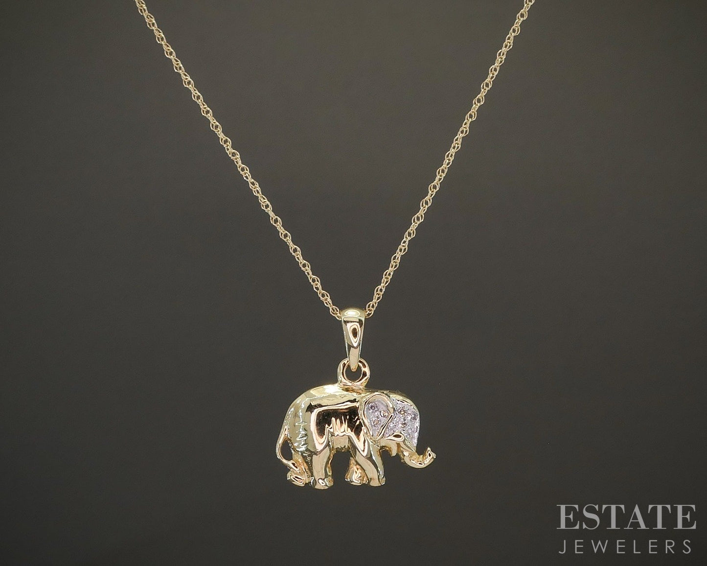 10k Yellow Gold Natural Diamond Elephant Ladies Necklace 1.9g 18"L p24873