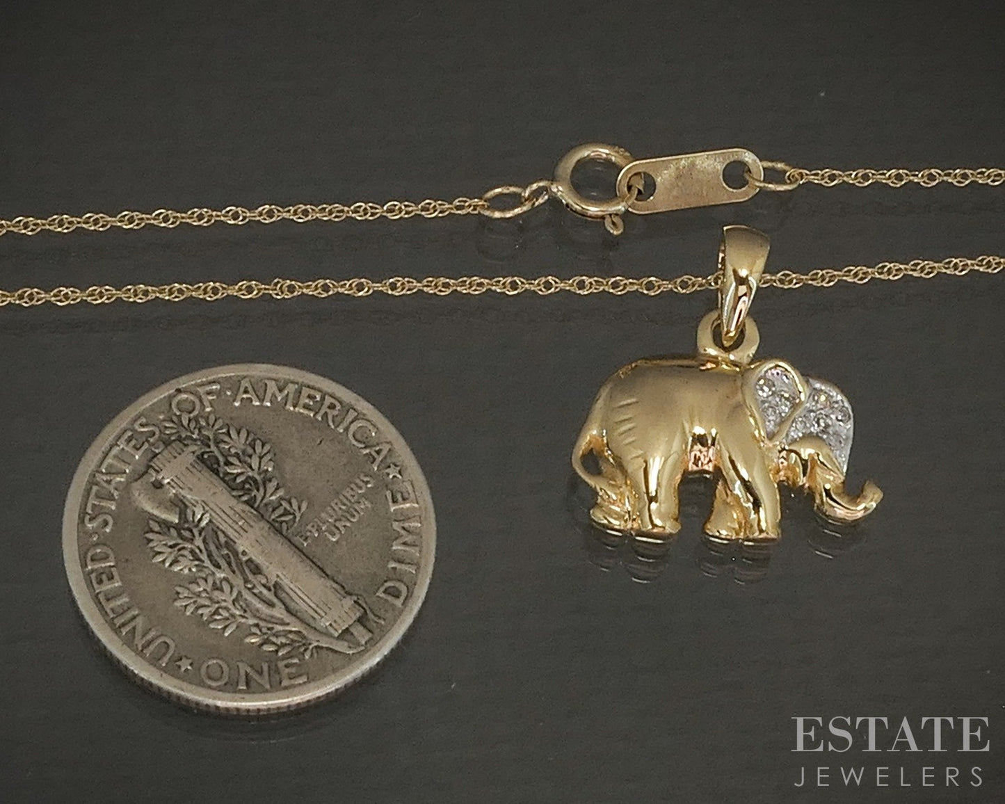 10k Yellow Gold Natural Diamond Elephant Ladies Necklace 1.9g 18"L p24873