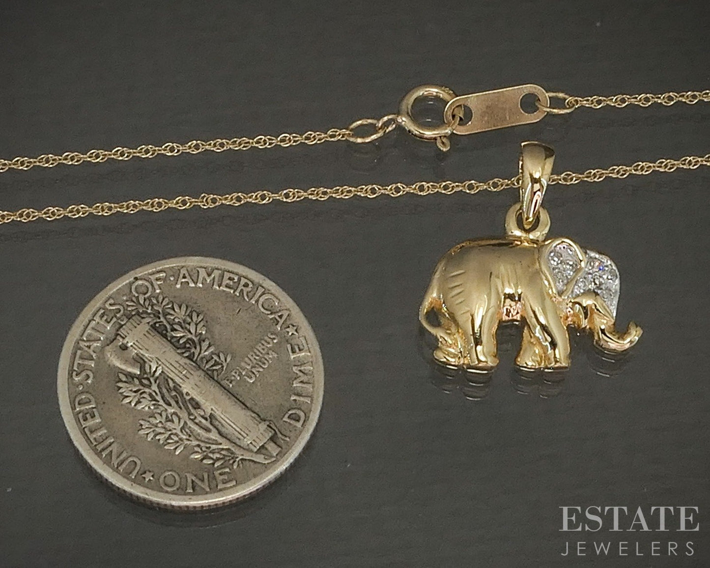 10k Yellow Gold Natural Diamond Elephant Ladies Necklace 1.9g 18"L p24873
