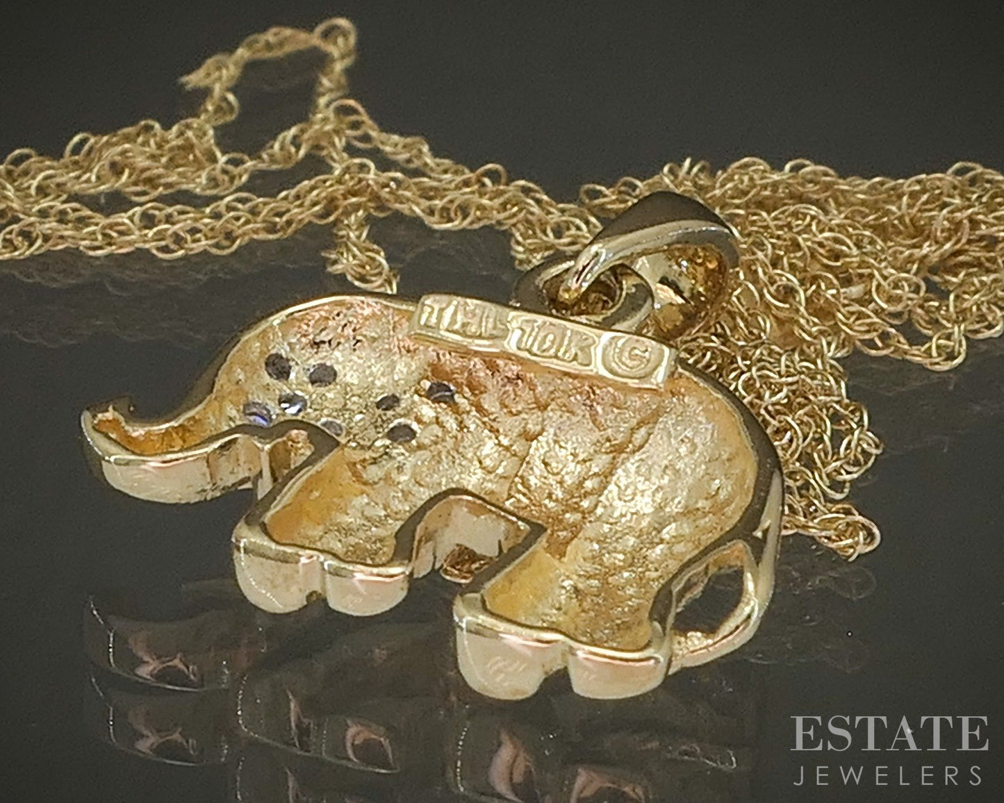 10k Yellow Gold Natural Diamond Elephant Ladies Necklace 1.9g 18"L p24873