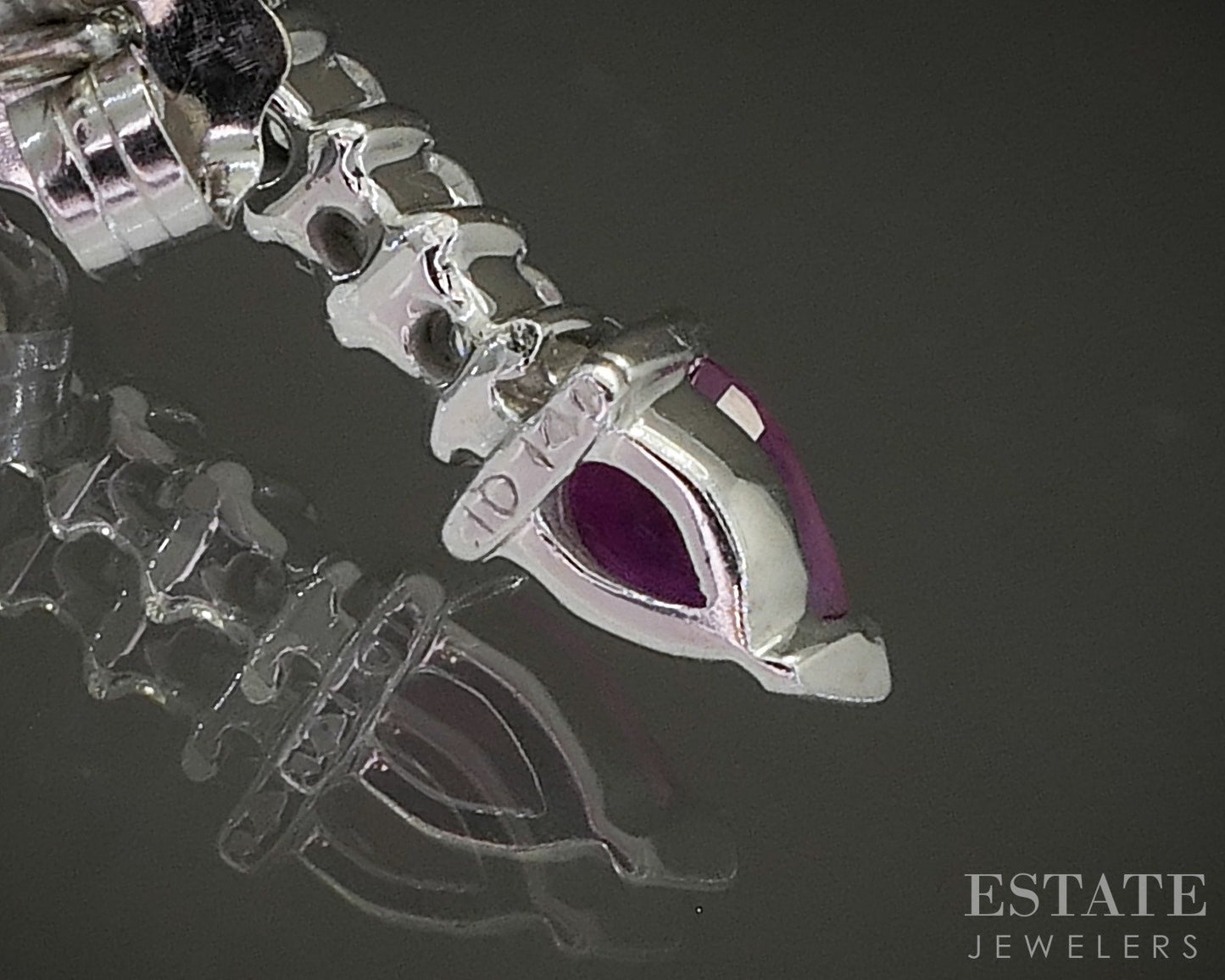 14k White Gold Pear Natural Ruby & Diamond Dangle Earrings 1.5g p24719
