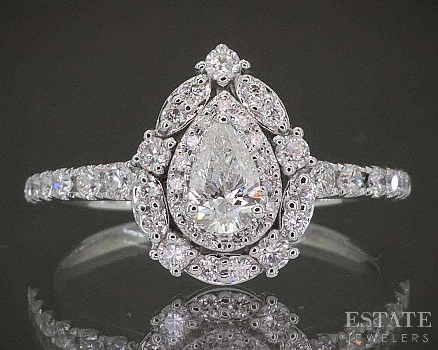 14k White Gold Pear Natural .75ctw Diamond Halo Engagement Ring 3g p24914