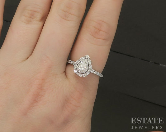 14k White Gold Pear Natural .75ctw Diamond Halo Engagement Ring 3g p24914