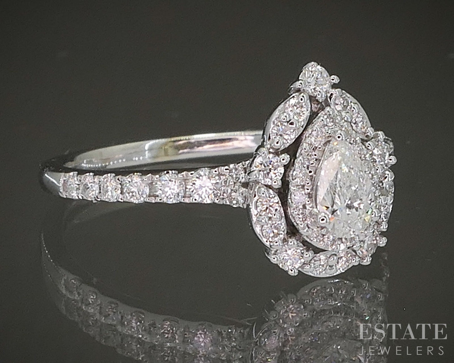 14k White Gold Pear Natural .75ctw Diamond Halo Engagement Ring 3g p24914