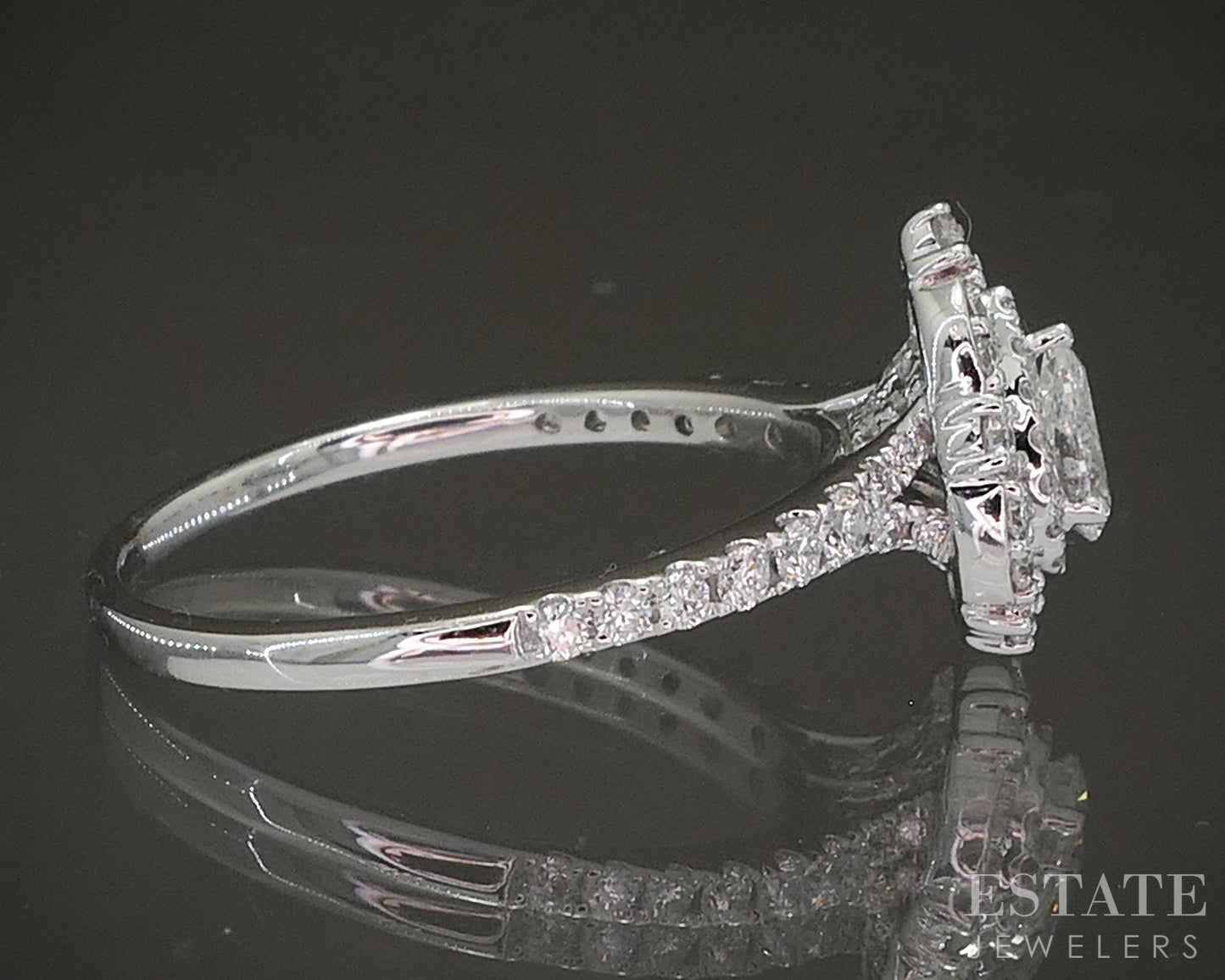 14k White Gold Pear Natural .75ctw Diamond Halo Engagement Ring 3g p24914