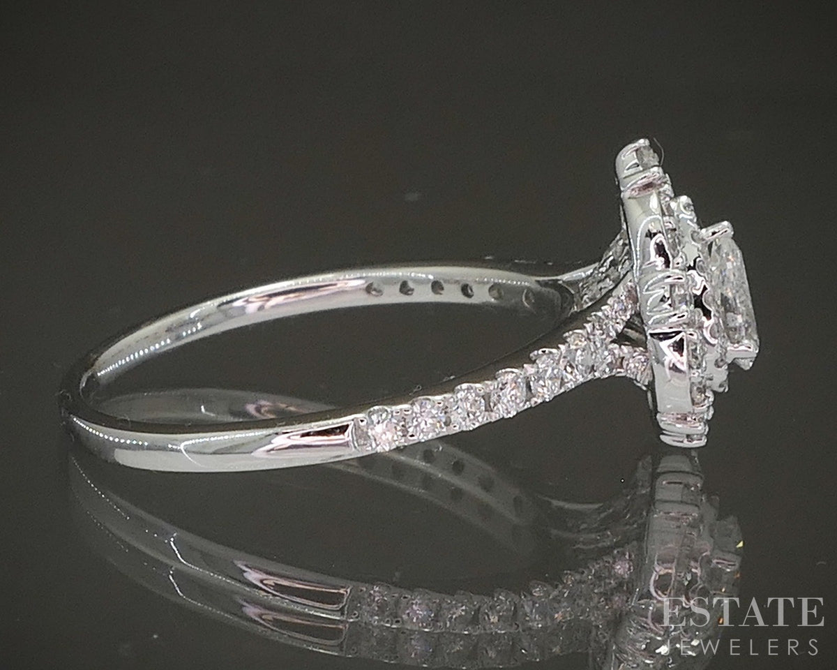 14k White Gold Pear Natural .75ctw Diamond Halo Engagement Ring 3g p24914