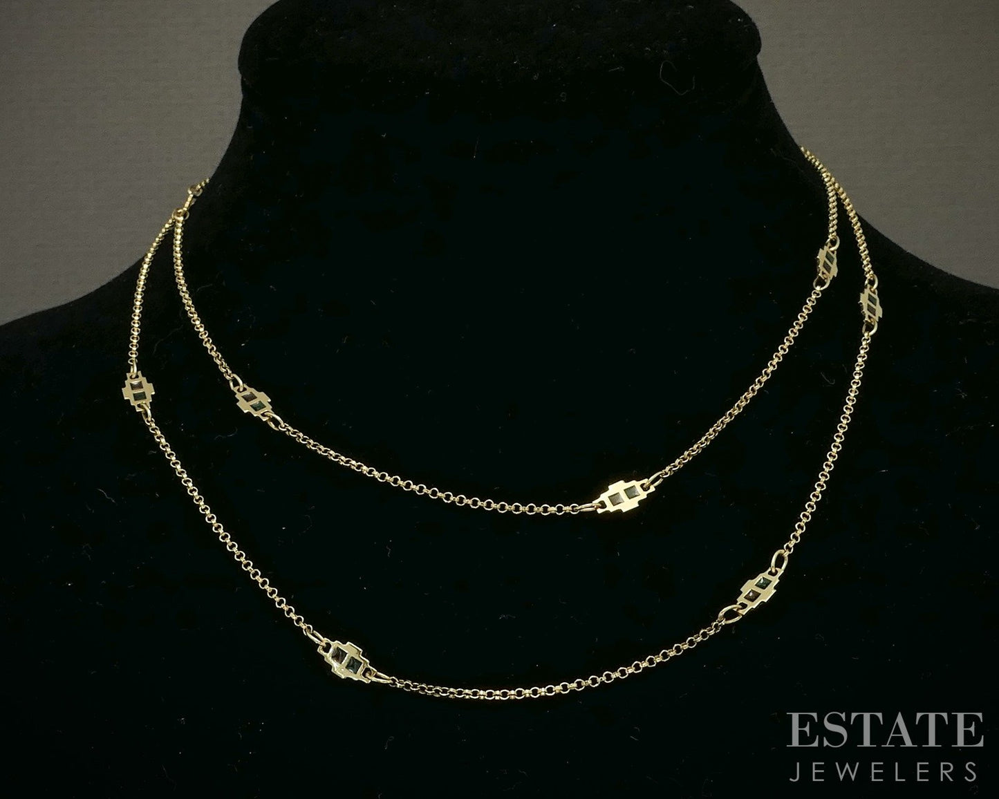 Vintage 14k Yellow Gold Enameled Opera Length Station Necklace 7.6g 32"L p24811