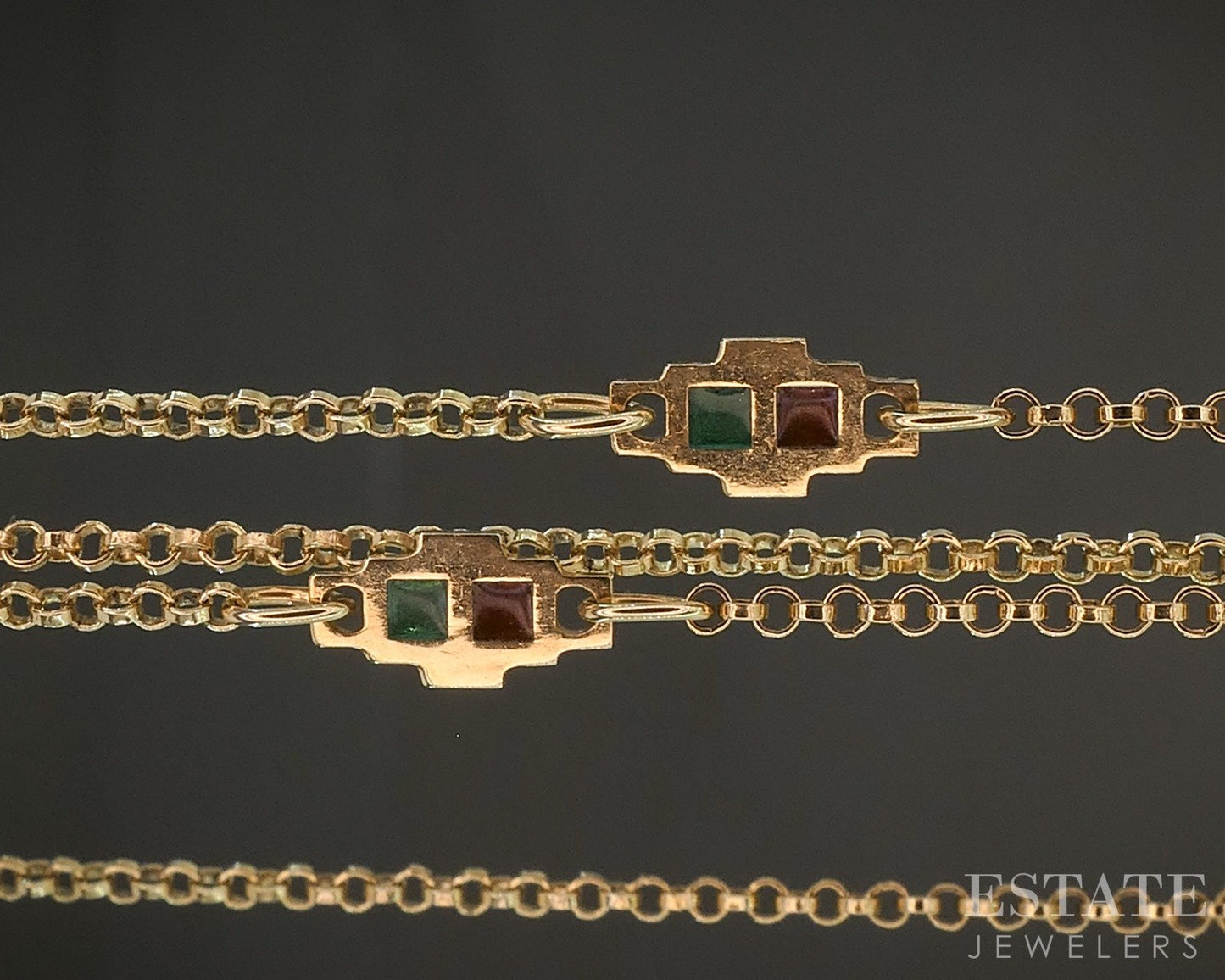 Vintage 14k Yellow Gold Enameled Opera Length Station Necklace 7.6g 32"L p24811
