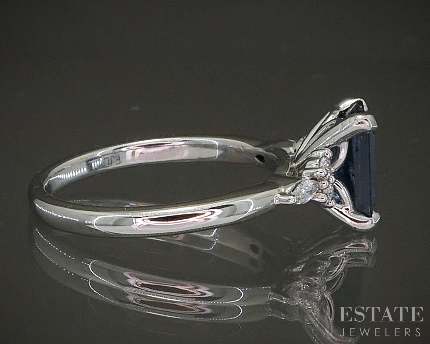14k White Gold Emerald Natural Blue Sapphire & Diamond Engagement Ring p24552