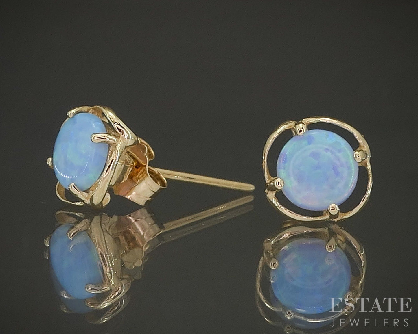 14k Yellow Gold Round 5mm Natural Blue Opal Stud Earrings p24860