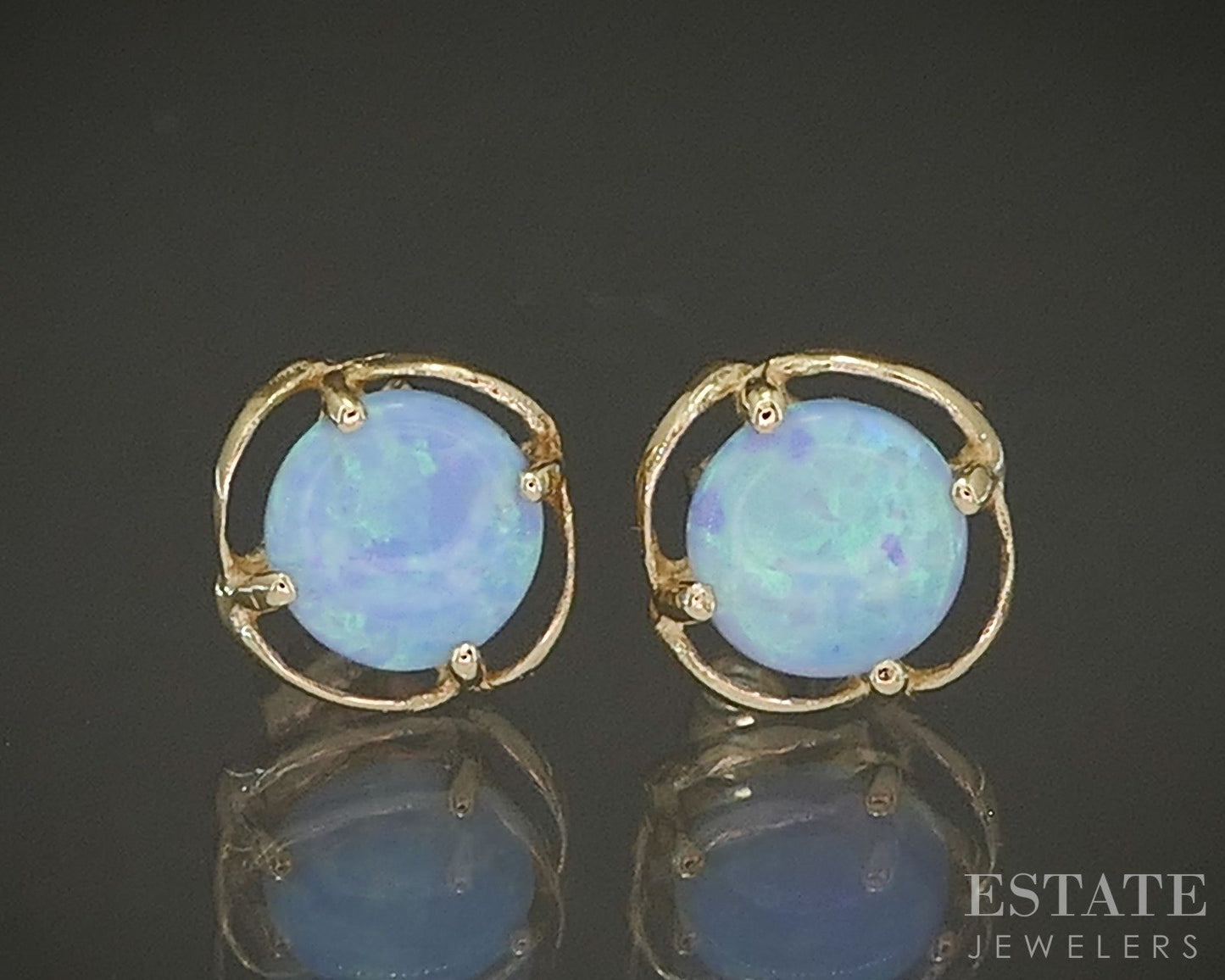 14k Yellow Gold Round 5mm Natural Blue Opal Stud Earrings p24860