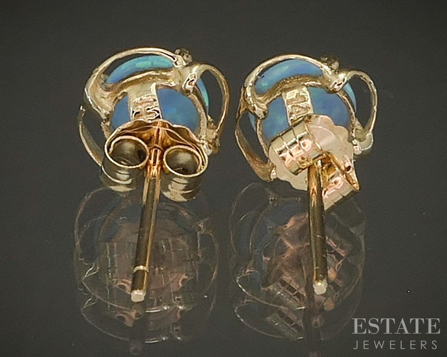 14k Yellow Gold Round 5mm Natural Blue Opal Stud Earrings p24860