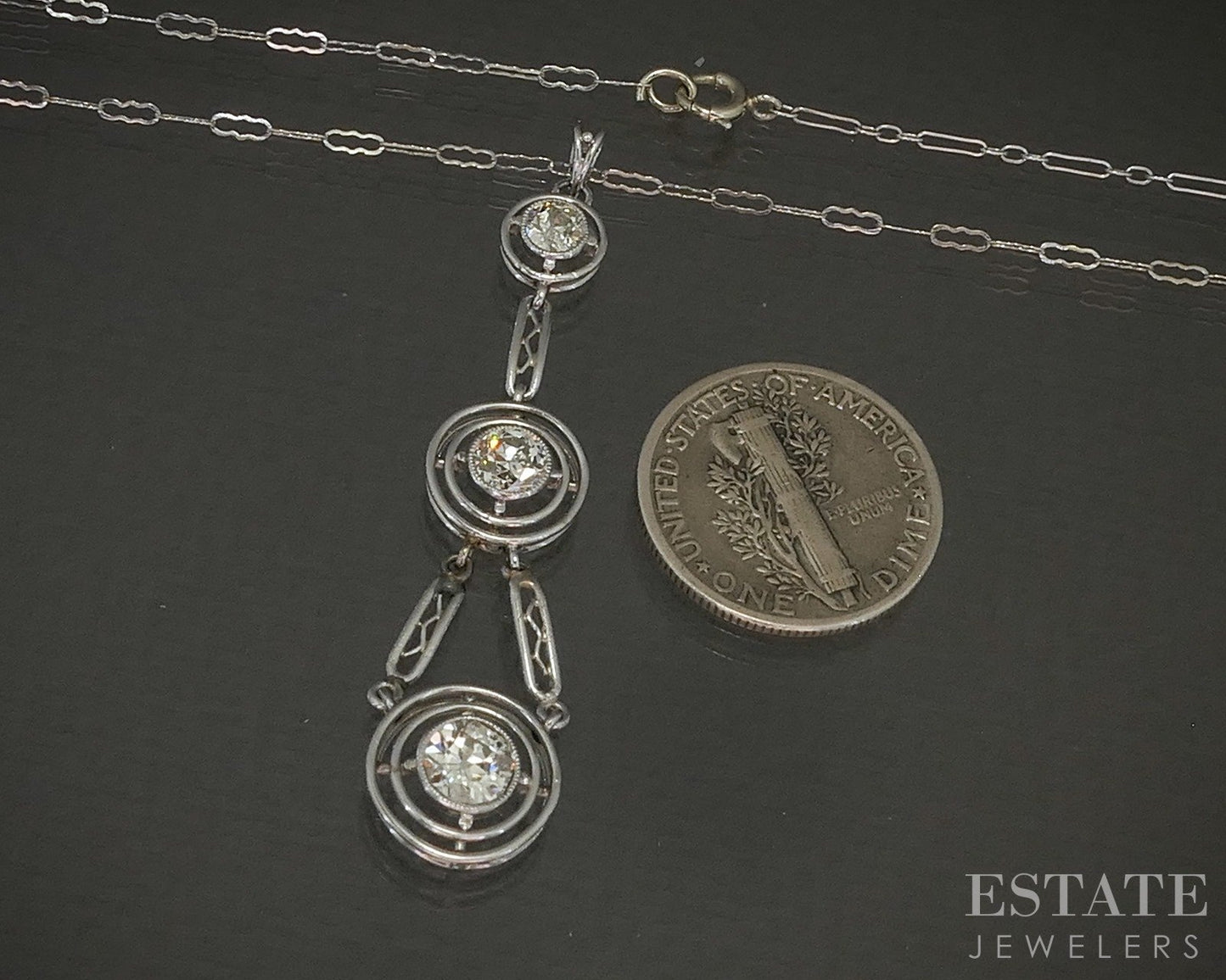Antique Art Deco 14k & Platinum OEC Natural .60ctw Diamond Necklace 3.9g p24794