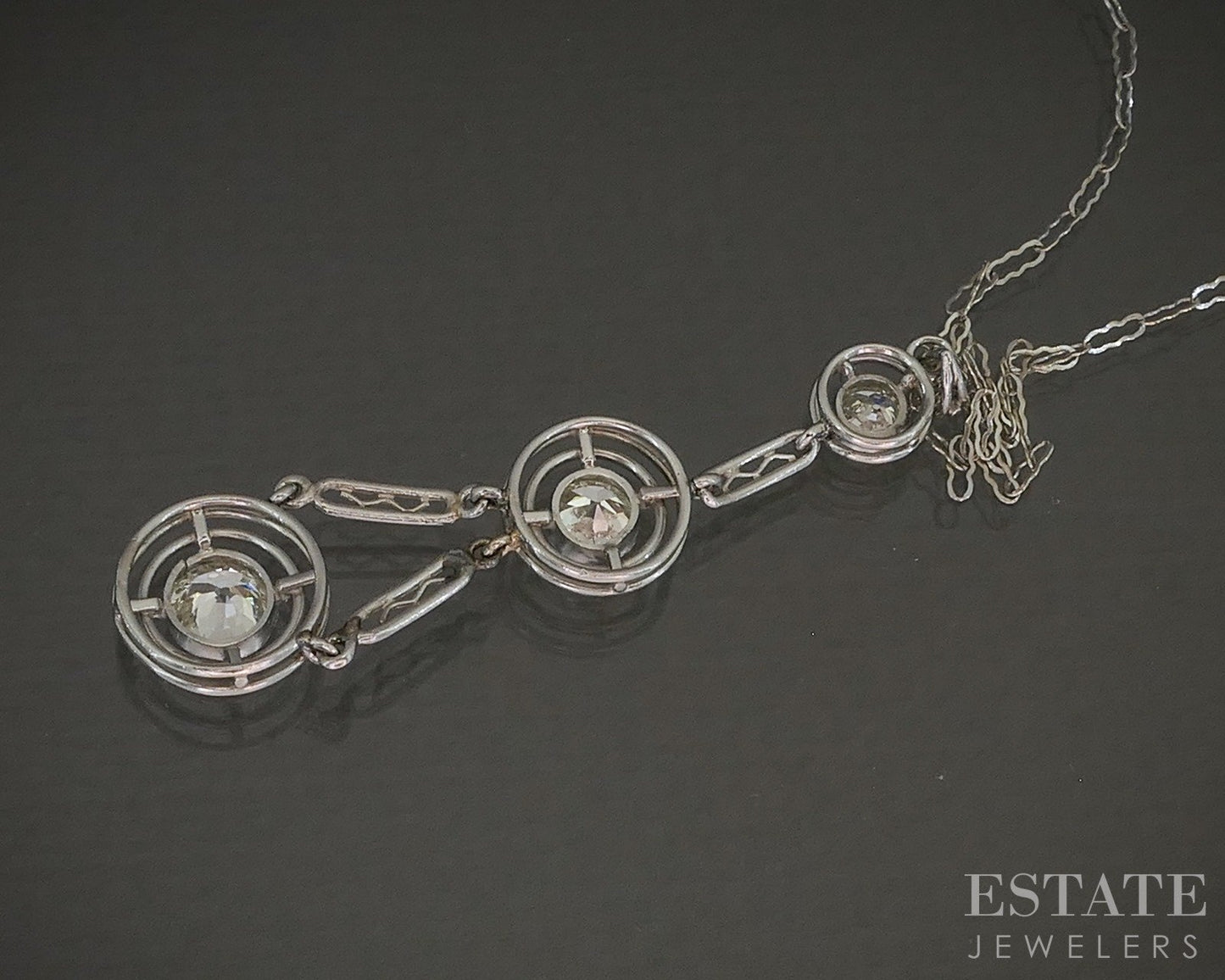 Antique Art Deco 14k & Platinum OEC Natural .60ctw Diamond Necklace 3.9g p24794