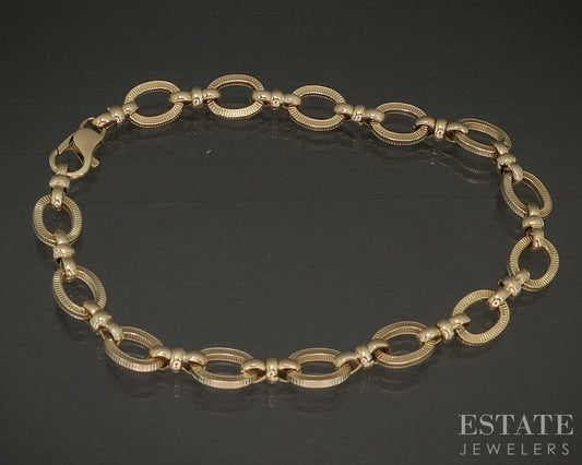 Retro 14k Yellow Gold Oval Link Chain Ladies Bracelet 11.6g 7.75"L p23946