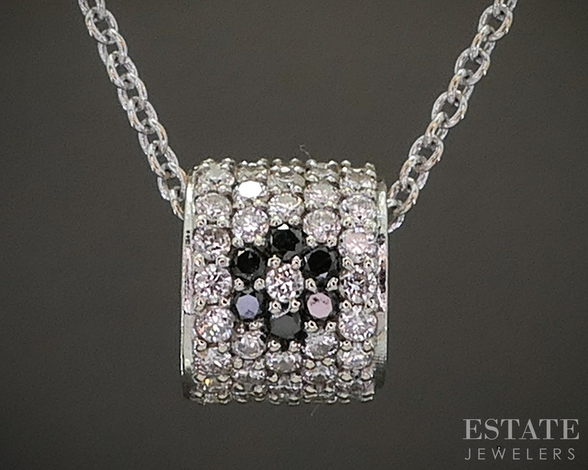 18k White Gold James Elliot Natural .30ctw Diamond Barrel Necklace 4.3g p24862
