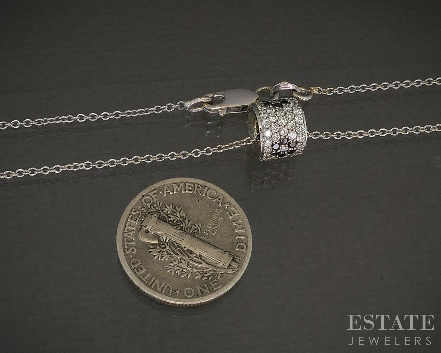 18k White Gold James Elliot Natural .30ctw Diamond Barrel Necklace 19.4g i19867