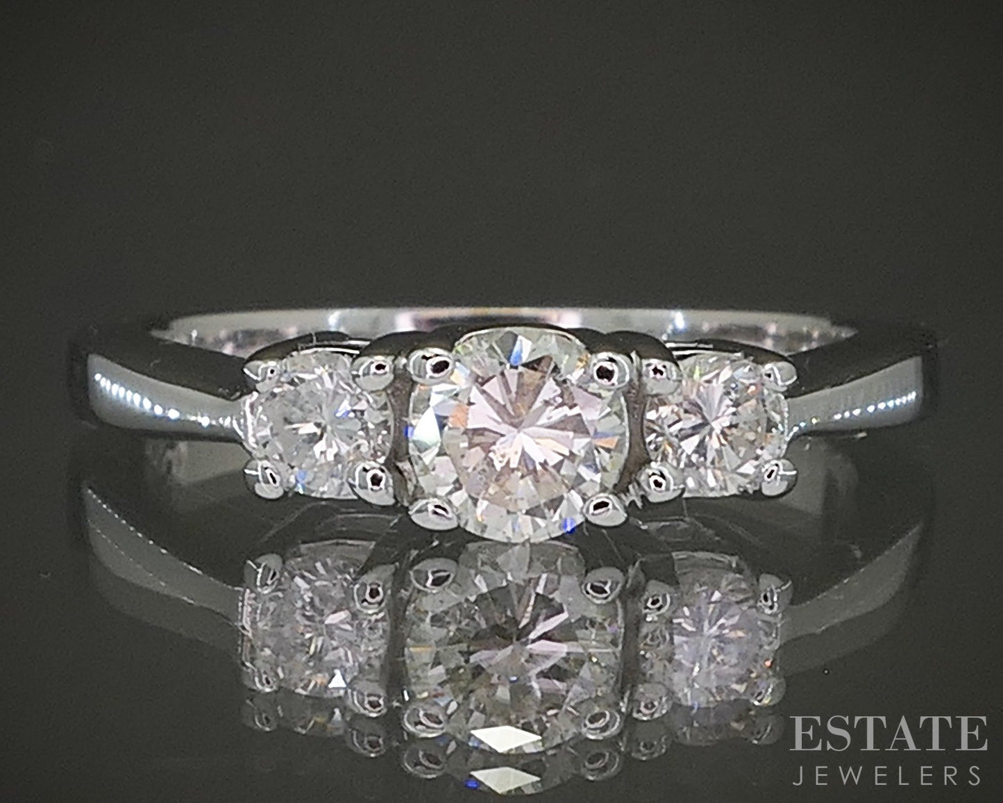 18k White Gold Natural .52ctw Diamond Three Stone Engagement Ring 4.6g p24906