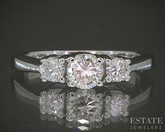 18k White Gold Natural .52ctw Diamond Three Stone Engagement Ring 4.6g p24906