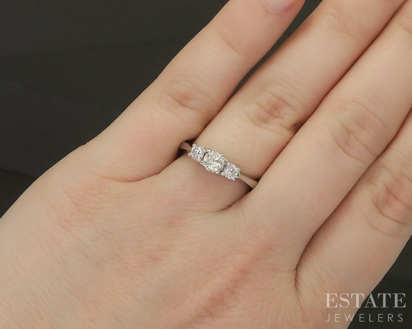 18k White Gold Natural .52ctw Diamond Three Stone Engagement Ring 4.6g p24906