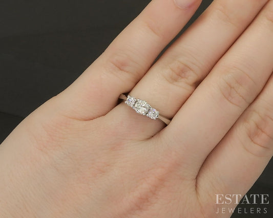 18k White Gold Natural .52ctw Diamond Three Stone Engagement Ring 4.6g p24906