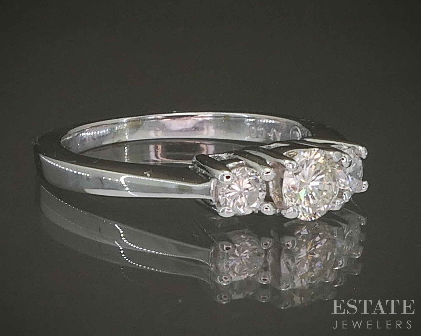 18k White Gold Natural .52ctw Diamond Three Stone Engagement Ring 4.6g p24906