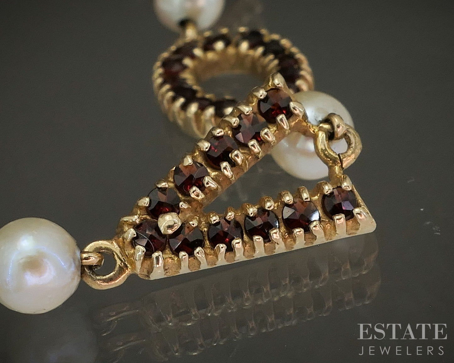 14k Yellow Gold Cultured Pearl & Garnet I Love You Bracelet 9.8g 7.5"L p24421