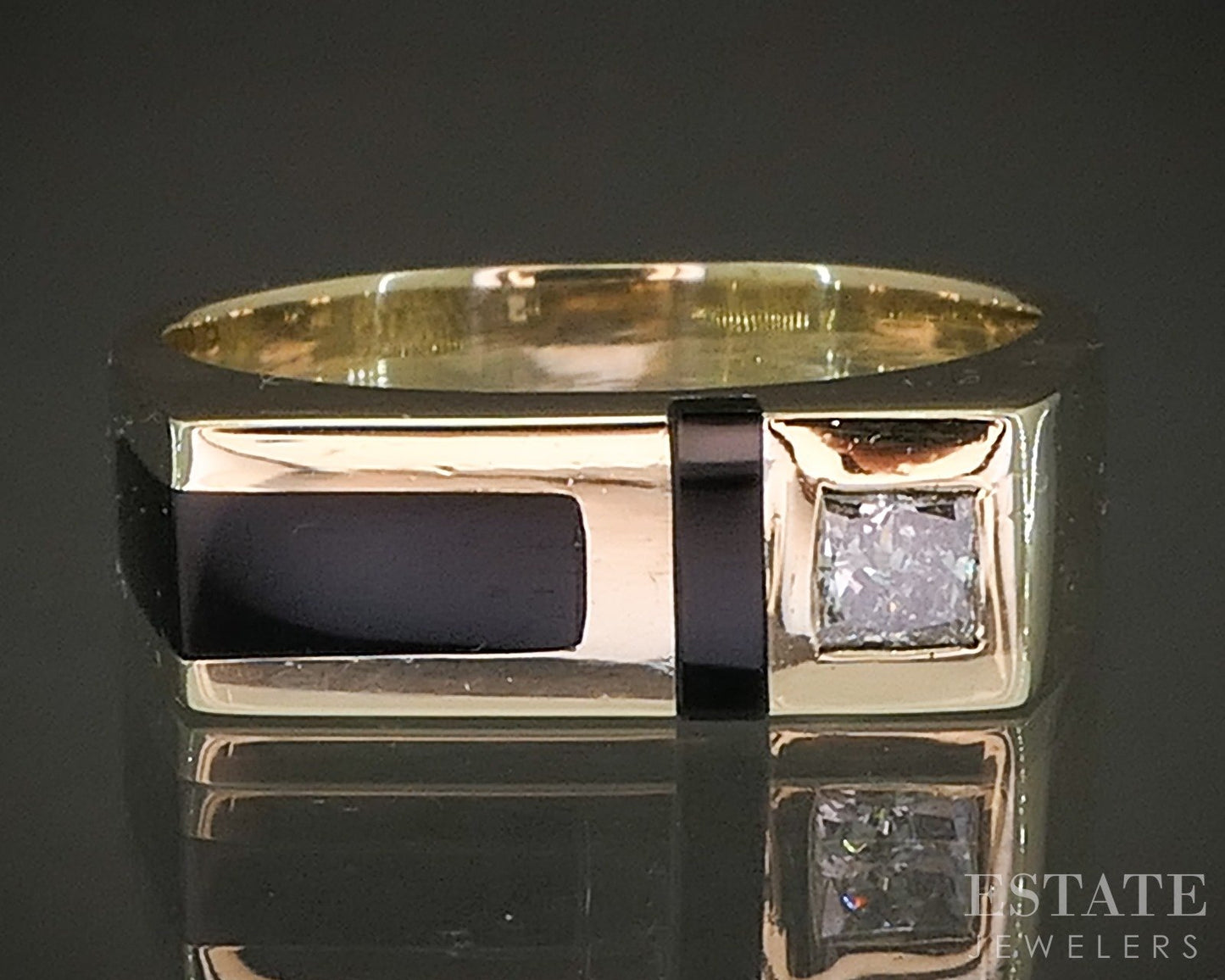 14k Yellow Gold Natural Black Onyx & .25ct Diamond Square Band Ring 7.6g p24673