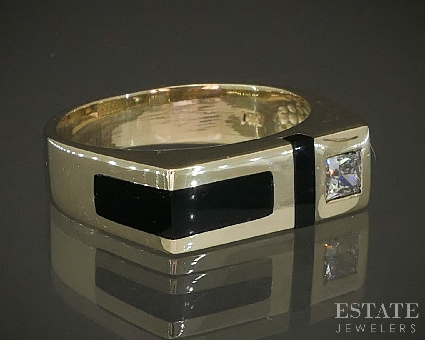 14k Yellow Gold Natural Black Onyx & .25ct Diamond Square Band Ring 7.6g p24673