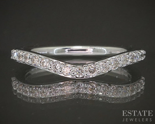 14k White Gold .30ctw Natural Diamond Curved Contour Wedding Band Ring p22556