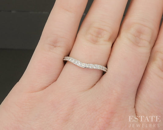 14k White Gold .30ctw Natural Diamond Curved Contour Wedding Band Ring p22556