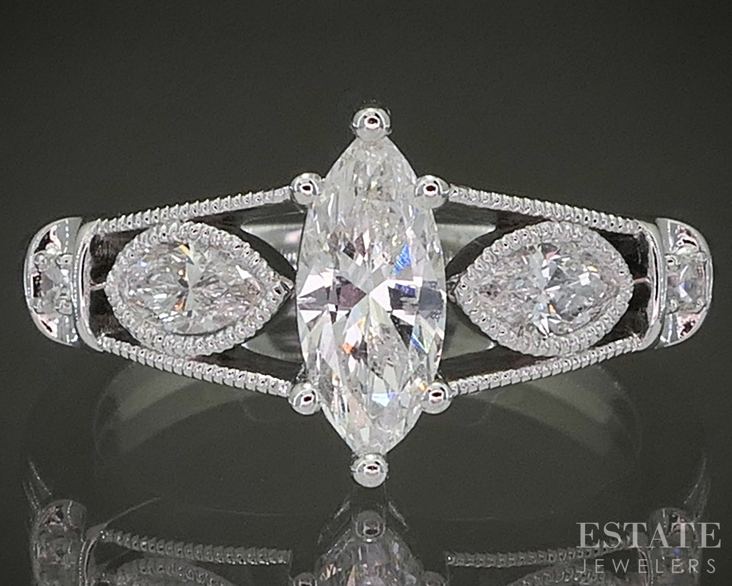 14k White Gold Marquise Natural .94ctw Diamond Engagement Ring 5.1g p26207