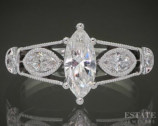 14k White Gold Marquise Natural .94ctw Diamond Engagement Ring 5.1g p26207