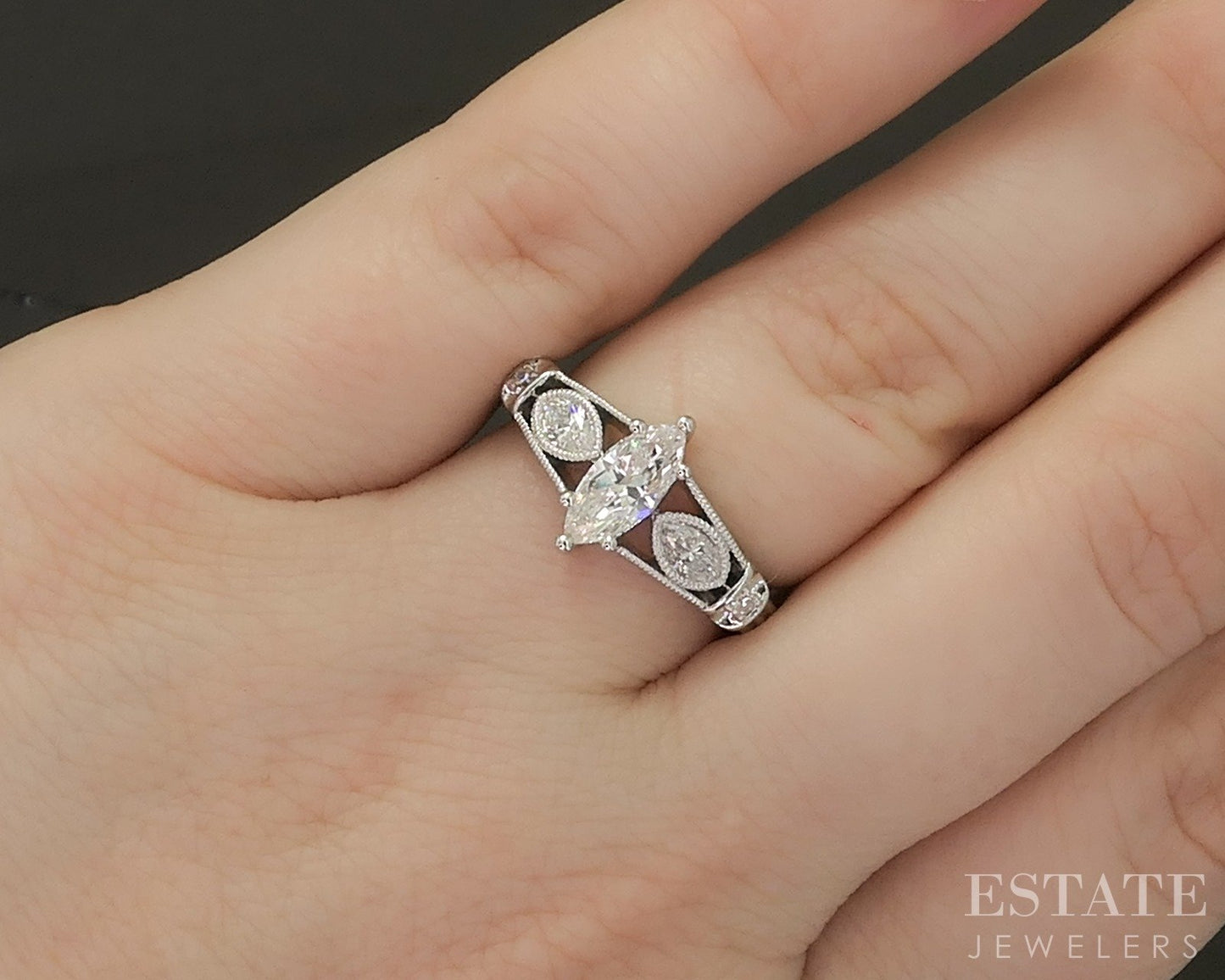 14k White Gold Marquise Natural .94ctw Diamond Engagement Ring 5.1g p26207