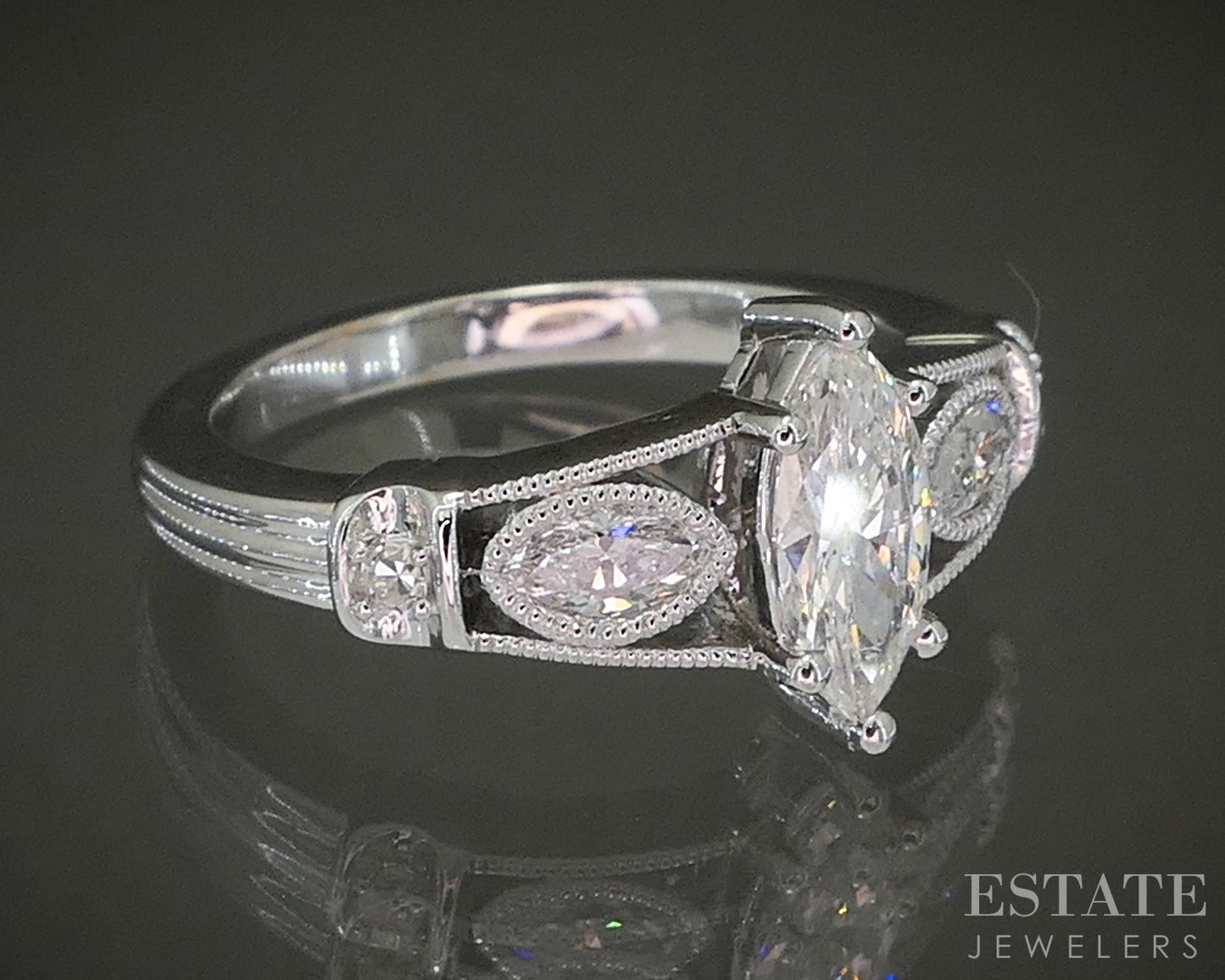 14k White Gold Marquise Natural .94ctw Diamond Engagement Ring 5.1g p26207
