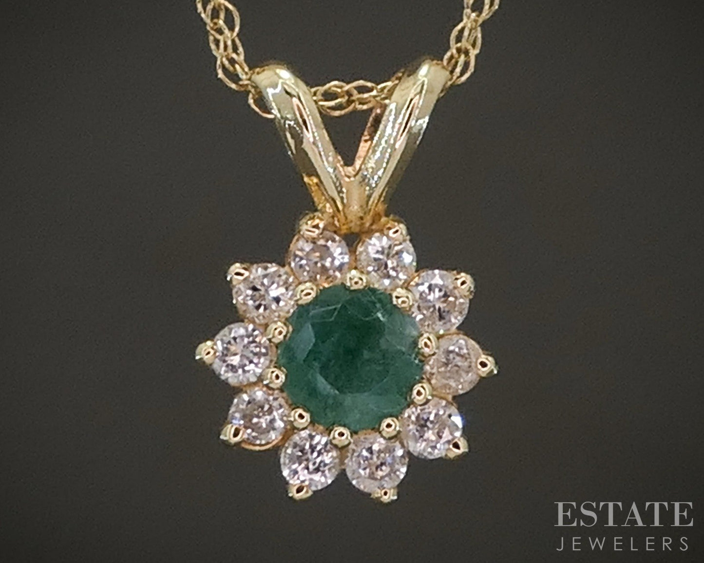 14k Yellow Gold Natural Emerald & Diamond Ladies Necklace 1.1g 18"L p23451