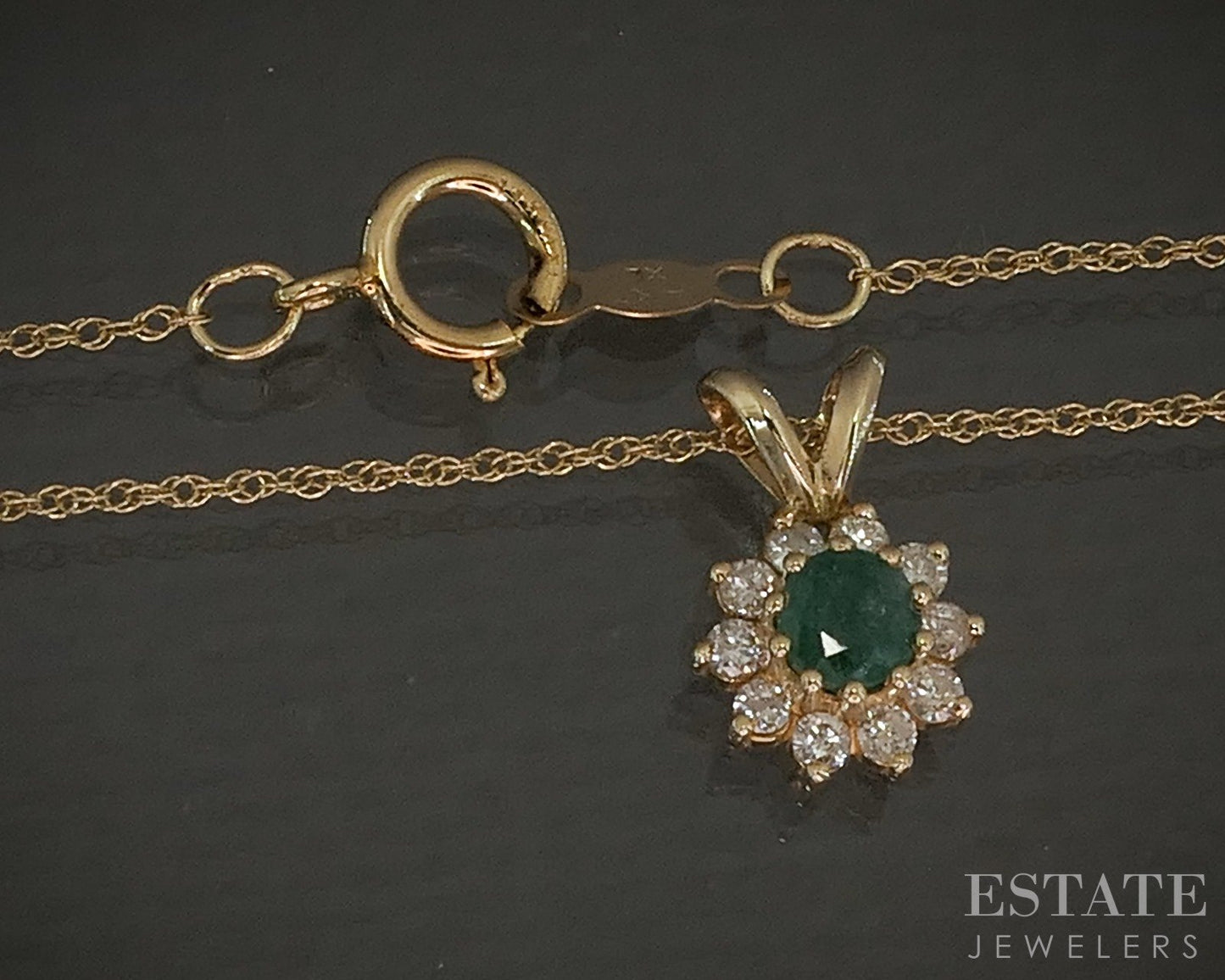 14k Yellow Gold Natural Emerald & Diamond Ladies Necklace 1.1g 18"L p23451