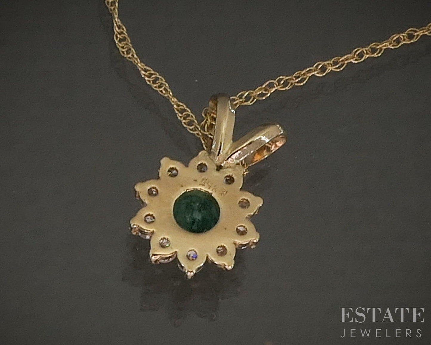 14k Yellow Gold Natural Emerald & Diamond Ladies Necklace 1.1g 18"L p23451