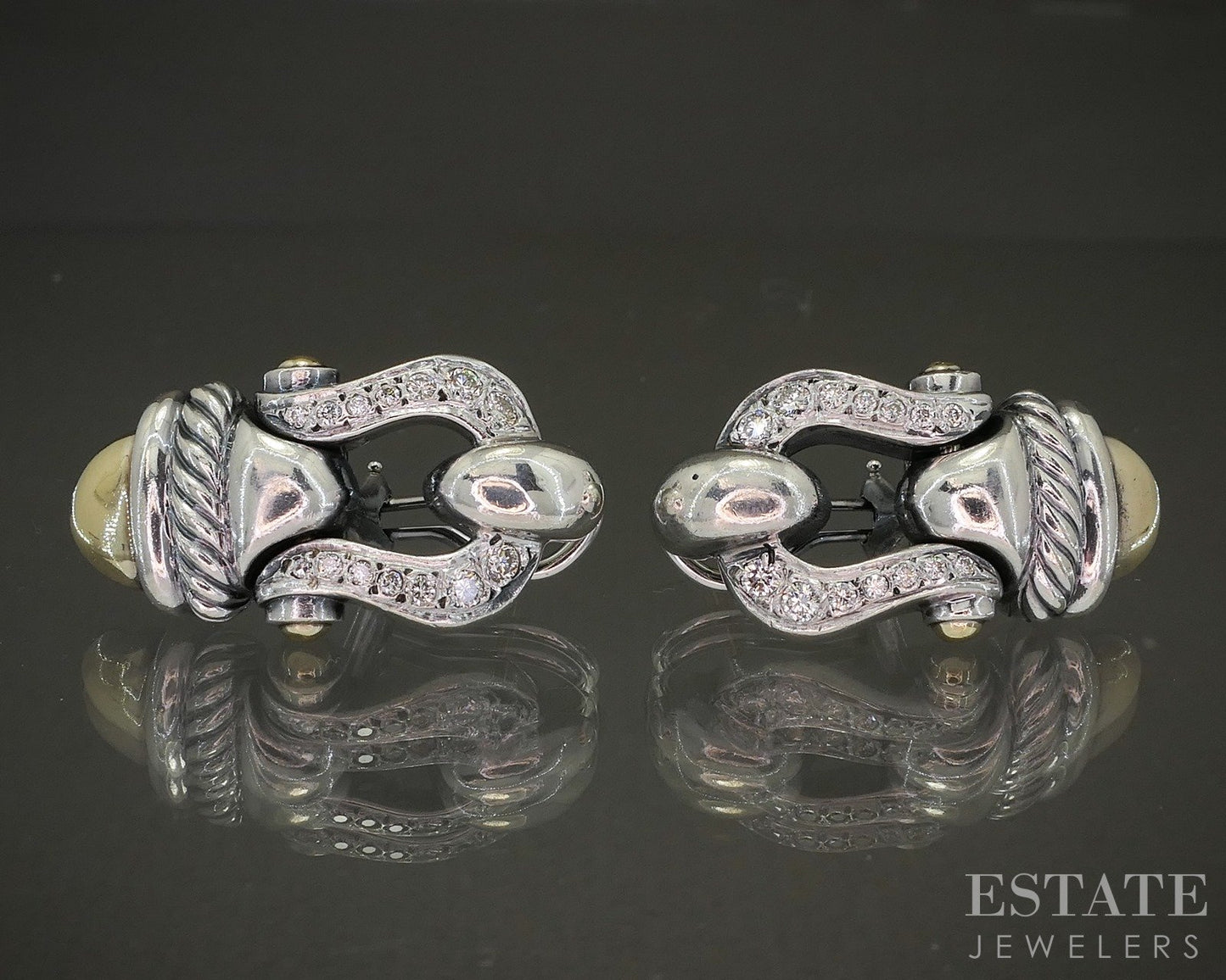 18k Sterling David Yurman Diamond Buckle Omega Back Dangle Earrings 17g p22521