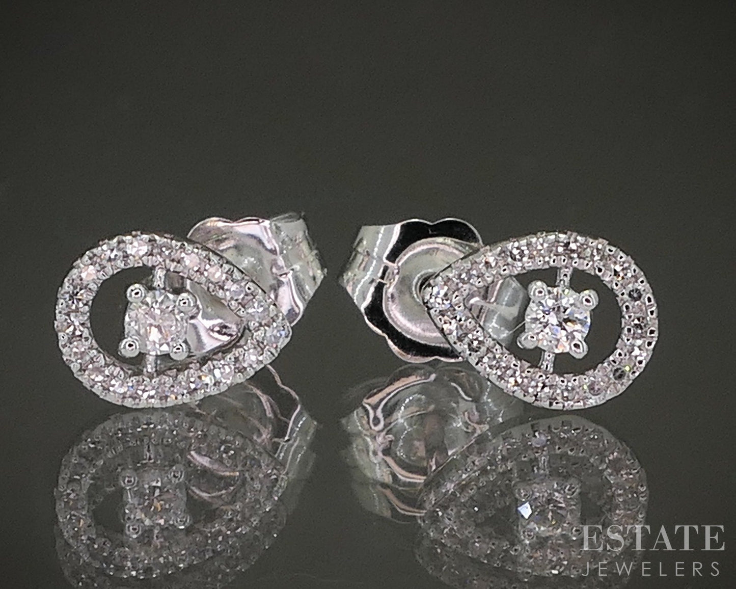 10k White Gold Natural .13ctw Diamond Halo Teardrop Earrings 0.8g p23331