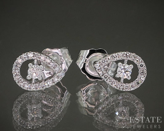 10k White Gold Natural .13ctw Diamond Halo Teardrop Earrings 0.8g p23331