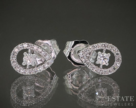 10k White Gold Natural .13ctw Diamond Halo Teardrop Earrings 0.8g p23331