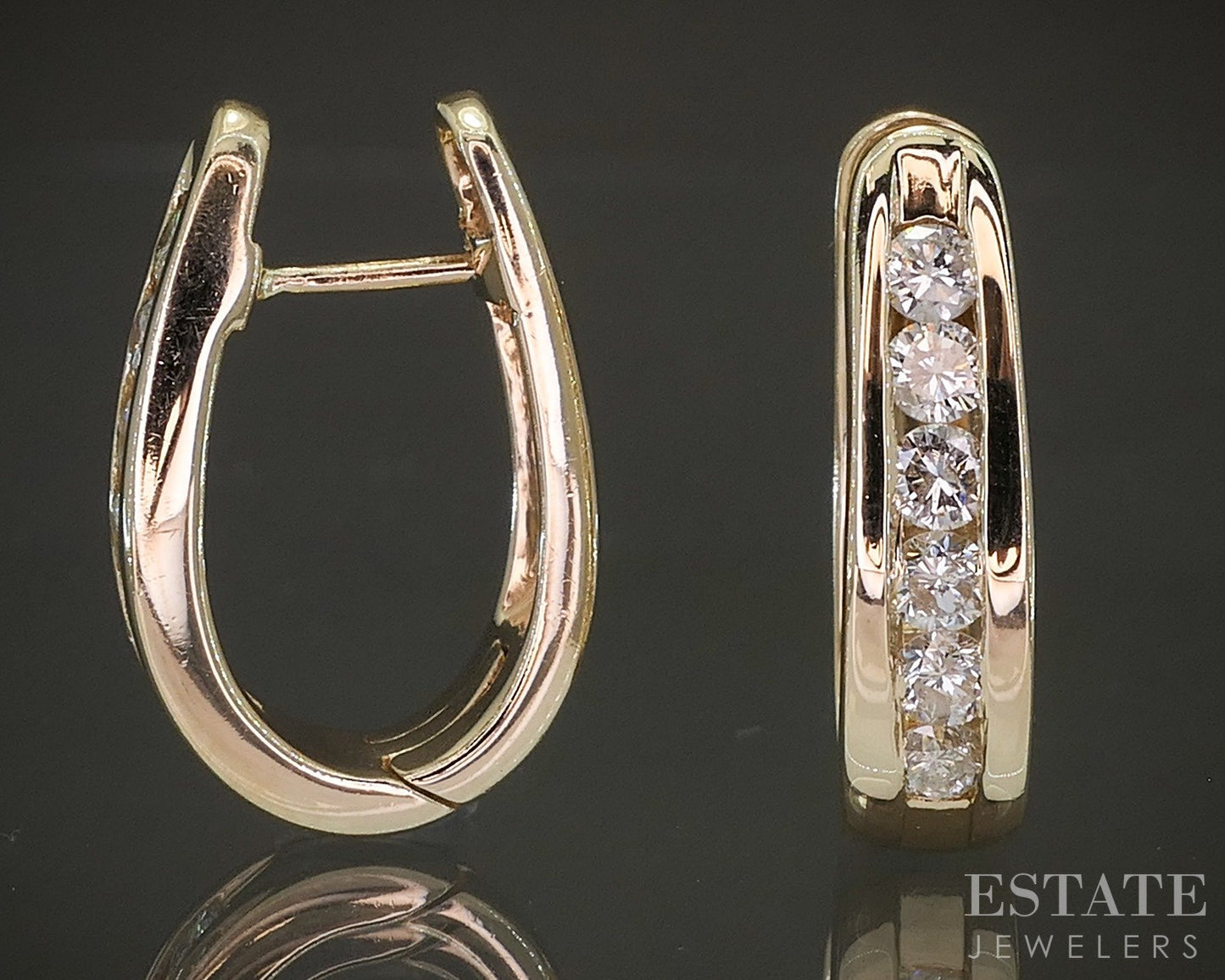 14k Yellow Gold Natural .70ctw Diamond Hinged Hoop Earrings 8.1g p23335