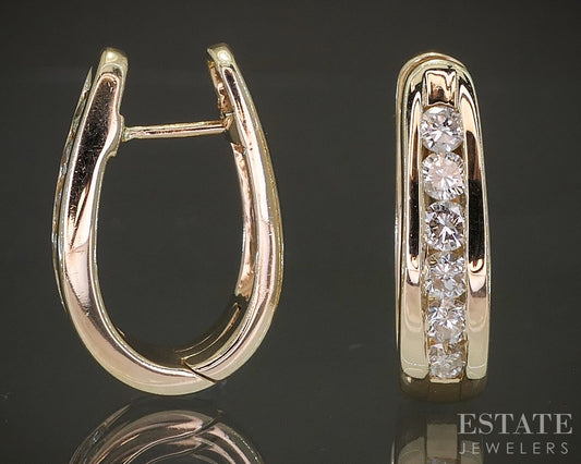 14k Yellow Gold Natural .70ctw Diamond Hinged Hoop Earrings 8.1g p23335