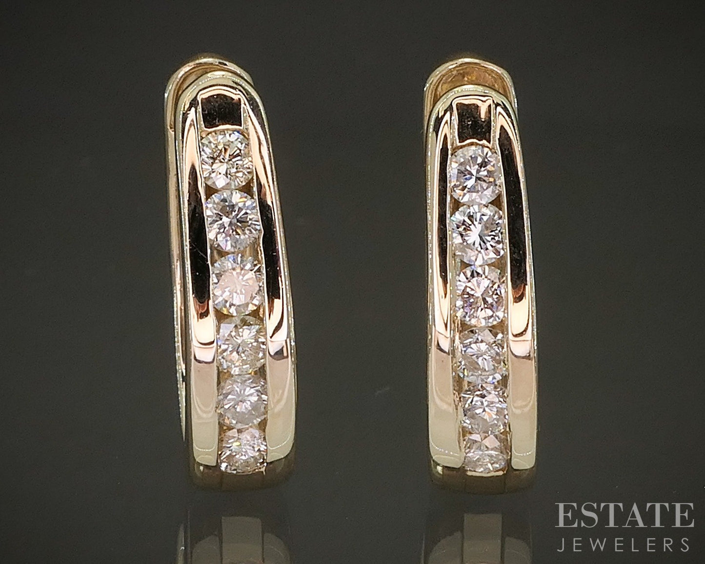 14k Yellow Gold Natural .70ctw Diamond Hinged Hoop Earrings 8.1g p23335