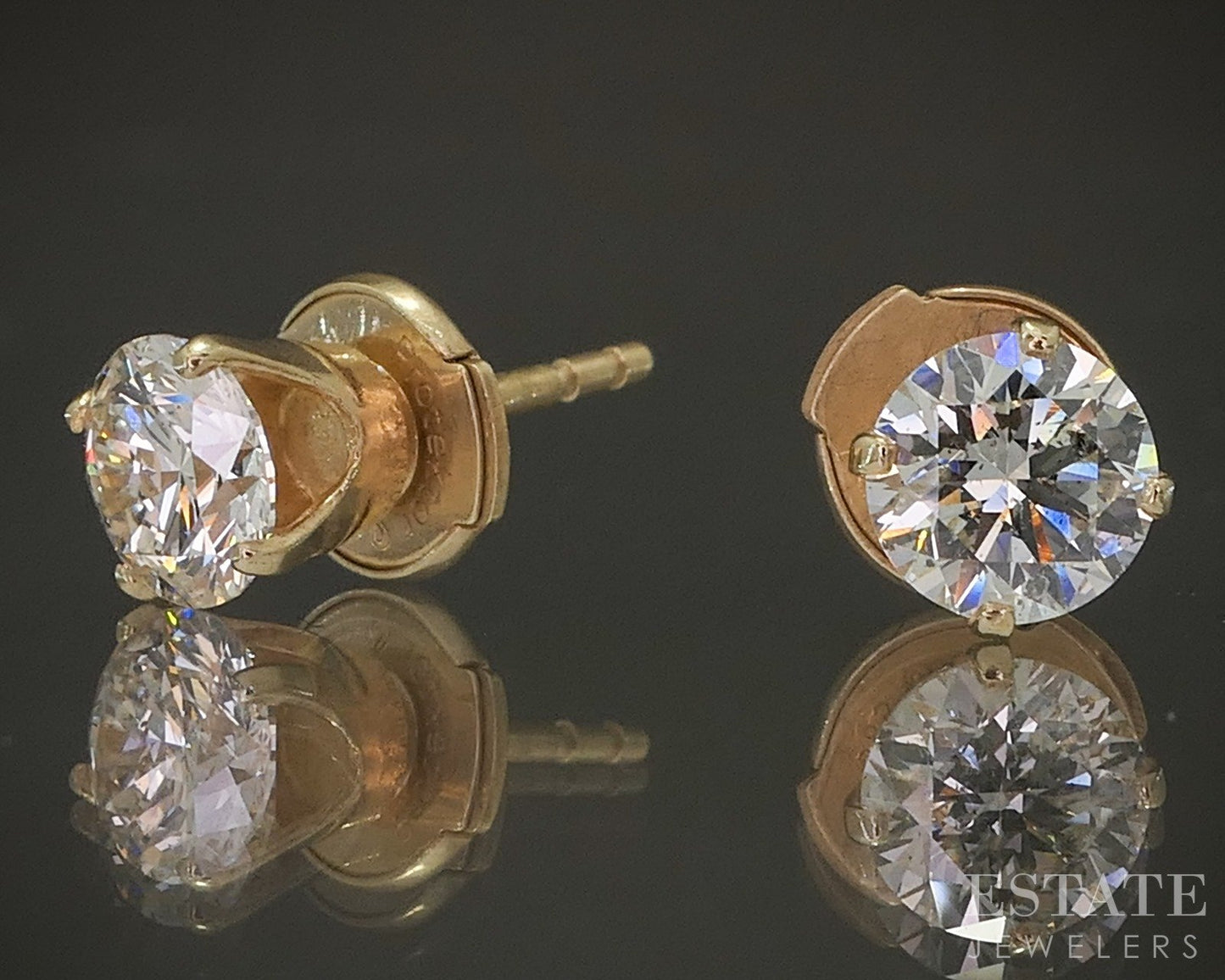 14k Yellow Gold Round Natural .90ctw Diamond Stud Earrings p22516